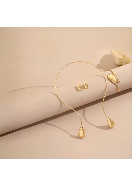 Modern Tasarım Damla Kelepçe Kolye Küpe Bileklik Seti, Altın Rengi Choker fiyatları