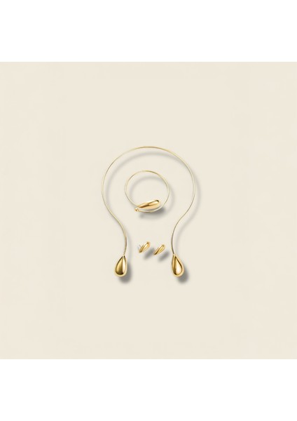 Modern Tasarım Damla Kelepçe Kolye Küpe Bileklik Seti, Altın Rengi Choker modelleri