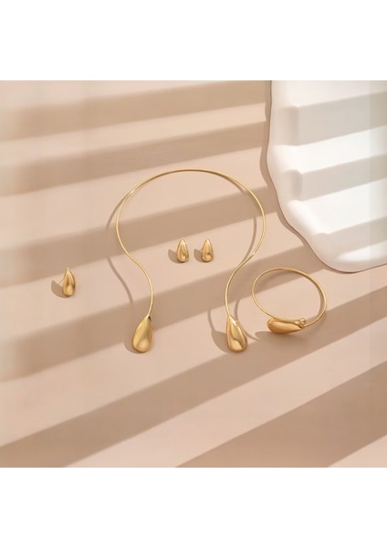 Modern Tasarım Damla Kelepçe Kolye Küpe Bileklik Seti, Altın Rengi Choker fırsatları