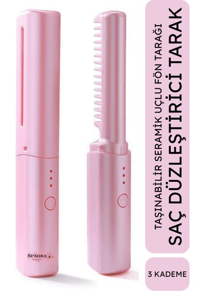 Kablosuz Taşınabilir Saç Düzleştirici Tarak, 3 Kademeli, Sıcaklık Ayarlı