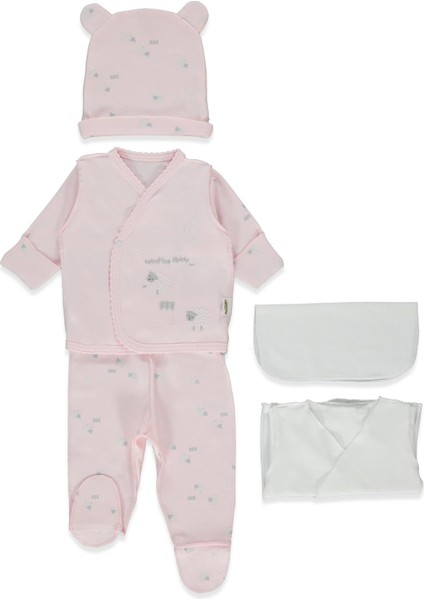 Organik Interlok Premature Zıbın Set 5li (Organıc Sleepy Sheepy) Pembe