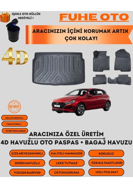Hyundai I20 2020 ve Sonrası 4d Bagaj Havuzu+4d Havuzlu Paspas Seti Üstün Koruma - Tam Uyumlu