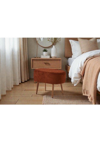 Teddy Ahşap Ayaklı Oval Puf – Makyaj Masası Pufu - Dekoratif Ayak Uzatma Pufu - Orta Sehpa Pufu