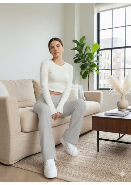 Kadın Yüksek Bel Ispanyol Paçalı Pantolon Tayt