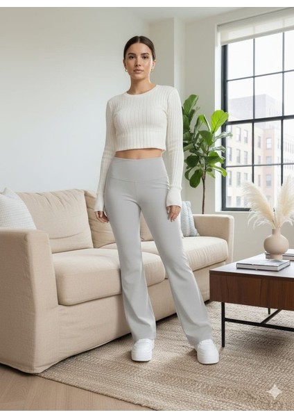 Kadın Yüksek Bel Ispanyol Paçalı Pantolon Tayt