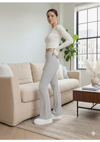 Kadın Yüksek Bel Ispanyol Paçalı Pantolon Tayt