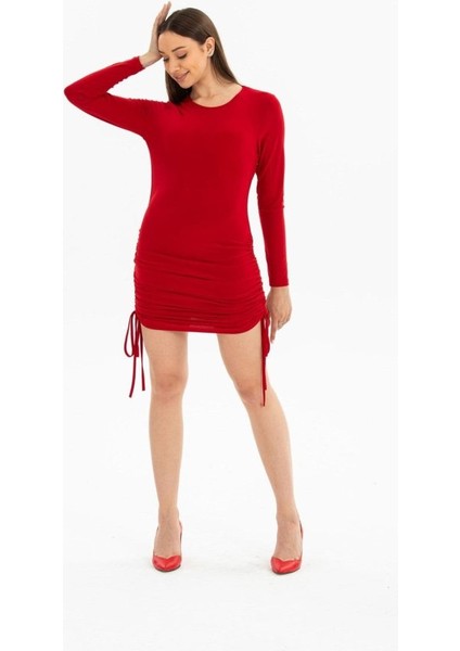 Kadın Uzun Kol Büzgü Detaylı Sandy Kumaş Ayarlanabilir Boy Fırsat Ürün Elbise fiyatları