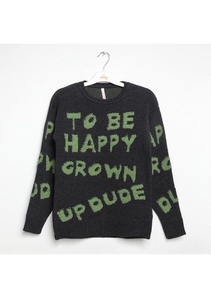 Kız Çocuk Yazılı Triko Uzun Kazak 6-16 Yaş - 422400