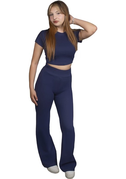 Belmira Spor/Günlük Crop Üst & Geniş Paça Tayt Takım