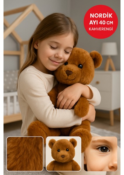 Nordik Ayı 40 cm Kahverengi – Yumuşak Peluş Oyuncak | Sarılabilir Hediye Bebek & Çocuk Peluş Ayıcık