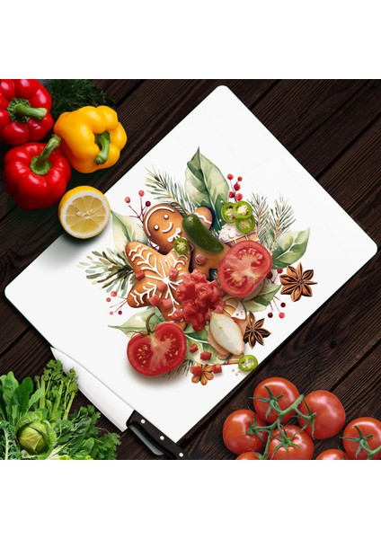 Cam Kesme Tahtası ve Sunumluk Gingerbread Yılbaşı Kurabiye Desenli 30 x 40 cm fiyatları