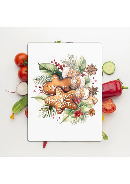 Cam Kesme Tahtası ve Sunumluk Gingerbread Yılbaşı Kurabiye Desenli 30 x 40 cm modelleri