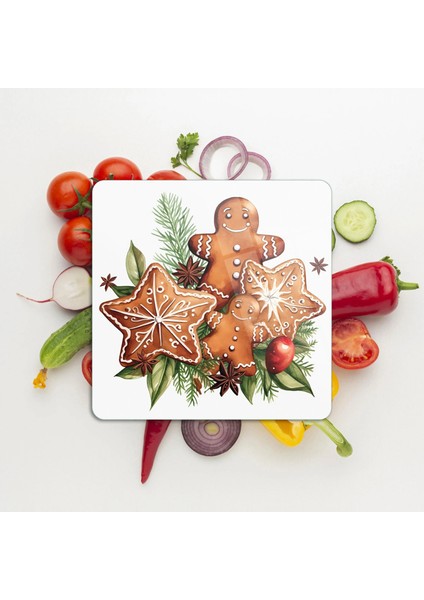 Cam Kesme Tahtası ve Sunumluk Kare Gingerbread Yılbaşı Kurabiye Desenli 30 x 30 cm fiyatları