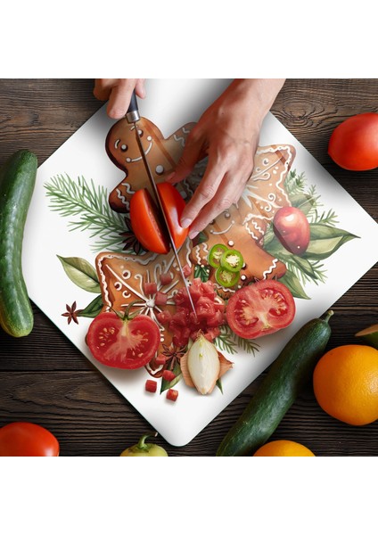 Cam Kesme Tahtası ve Sunumluk Kare Gingerbread Yılbaşı Kurabiye Desenli 30 x 30 cm fırsatları