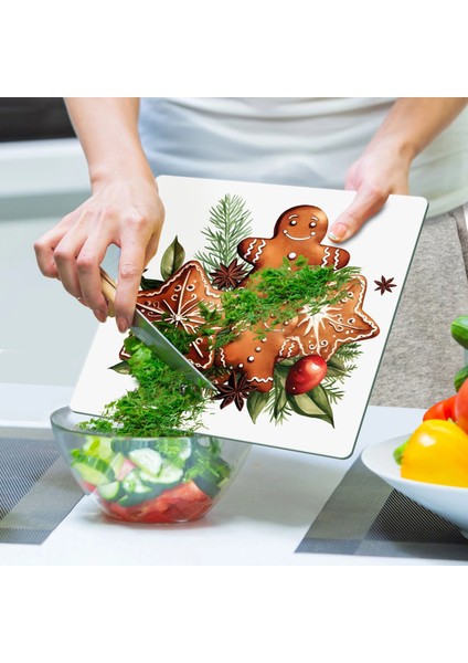 Cam Kesme Tahtası ve Sunumluk Kare Gingerbread Yılbaşı Kurabiye Desenli 30 x 30 cm indirimleri