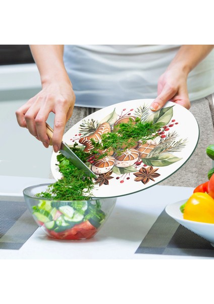 Cam Kesme Tahtası ve Sunumluk Yuvarlak Gingerbread Yılbaşı Kurabiye Desenli 30 x 30 cm indirimleri