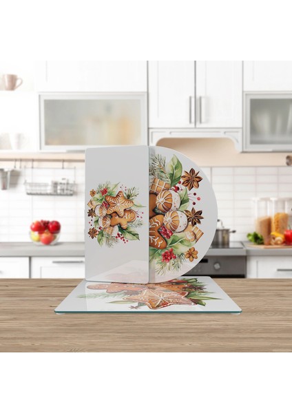 Cam Sunum Servis Tabağı 3'lü Karma Set Gingerbread Yılbaşı Kurabiye Desenli fiyatları