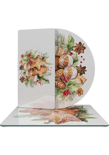 Cam Sunum Servis Tabağı 3'lü Karma Set Gingerbread Yılbaşı Kurabiye Desenli modelleri