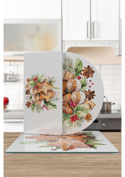 Cam Sunum Servis Tabağı 3'lü Karma Set Gingerbread Yılbaşı Kurabiye Desenli fırsatları