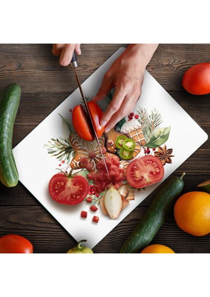 Cam Kesme Tahtası ve Sunumluk Gingerbread Yılbaşı Kurabiye Desenli 20 x 30 cm fırsatları