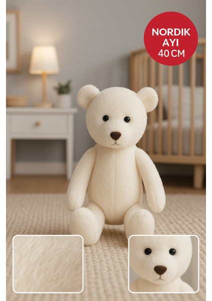 Nordik Ayı 40 cm Ekru– Yumuşak Peluş Oyuncak | Sarılabilir Hediye Bebek & Çocuk Peluş Ayıcık