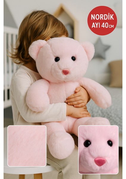 Nordik Ayı 40 cm Pembe – Yumuşak Peluş Oyuncak | Sarılabilir Hediye Bebek & Çocuk Peluş Ayıcık
