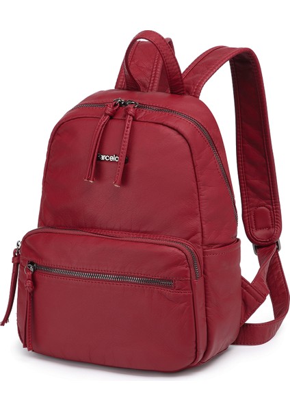 Barcelona Orta Boy Çok Cepli Yumuşak Tasarım Spor ve Günlük Kadın Sırt Çantası Bordo