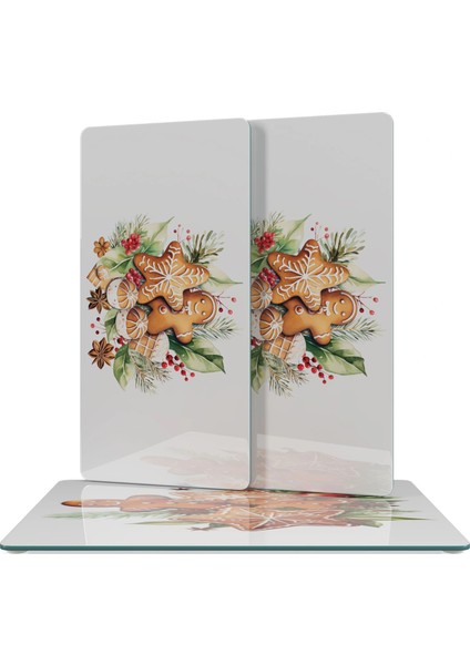 Cam Sunum Servis Tabağı 3'lü Dikdörtgen Set Gingerbread Yılbaşı Kurabiye Desenli fiyatları