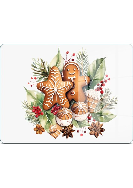 Cam Sunum Servis Tabağı 3'lü Dikdörtgen Set Gingerbread Yılbaşı Kurabiye Desenli modelleri