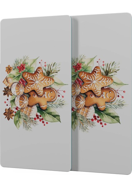 Cam Sunum Servis Tabağı 3'lü Yuvarlak Set Gingerbread Yılbaşı Kurabiye Desenli indirimleri