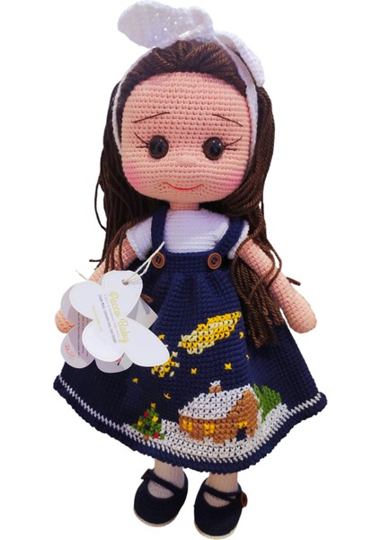 El Yapımı Lacivert Yılbaşı Evi Işlemeli Bebek