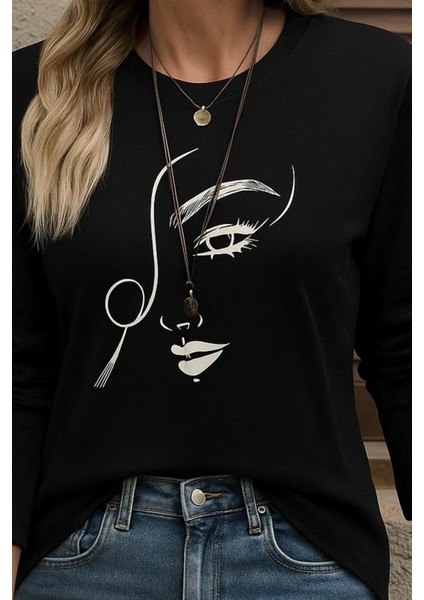 Kadın Uzun Kollu Bisiklet Yaka Yüz Desenli Viskon Bluz fiyatları