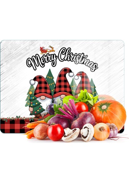 Cam Kesme Tahtası ve Sunumluk Yılbaşı Gnome Cüce Desenli 20 x 30 cm