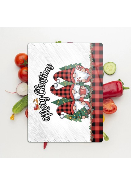 Cam Kesme Tahtası ve Sunumluk Yılbaşı Gnome Cüce Desenli 20 x 30 cm modelleri