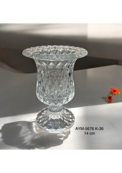 MİNİ BOY KRİSTAL AYAKLI ELMAS CAM VAZO BUHURDANLIK 14 CM