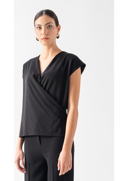 Torrance Kruvaze Kolsuz Bluz Siyah