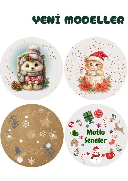 20 Adet 4 cm Yılbaşı Temalı Yapışkanlı Sticker Hediye Paketi Etiketi