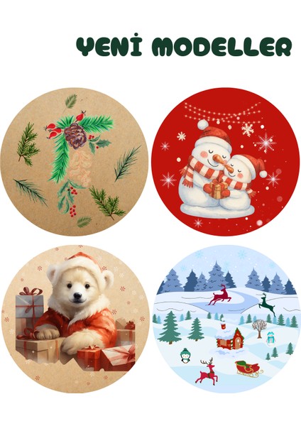20 Adet 4 cm Yılbaşı Temalı Yapışkanlı Sticker Hediye Paketi Etiketi