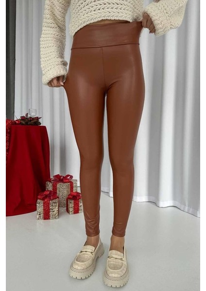 Kadın Yüksek Bel Içi Şardunlu Deri Tayt