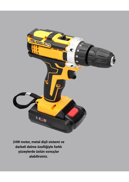 Çift Bataryalı Darbeli Şarjlı Matkap Seti – Metal Dişli, 24 Parça Aksesuar ve LED Işıklı fiyatları