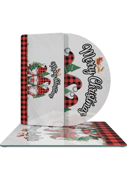 Cam Sunum Servis Tabağı 3'lü Karma Set Yılbaşı Gnome Cüce Desenli fiyatları