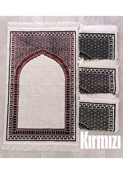 Tuğla Ile Süslenmiş Mihrap Motif Akrilik Polyester Kadife Desenli Namazlık Seccade (110X70)CM 700 gr