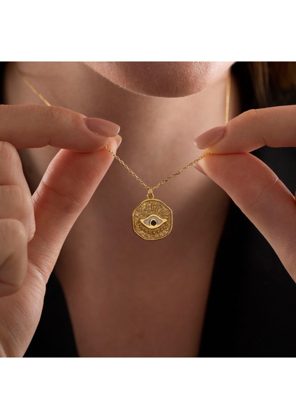 Mineli Renkli Nazar Gözü Madalyon Kolye
