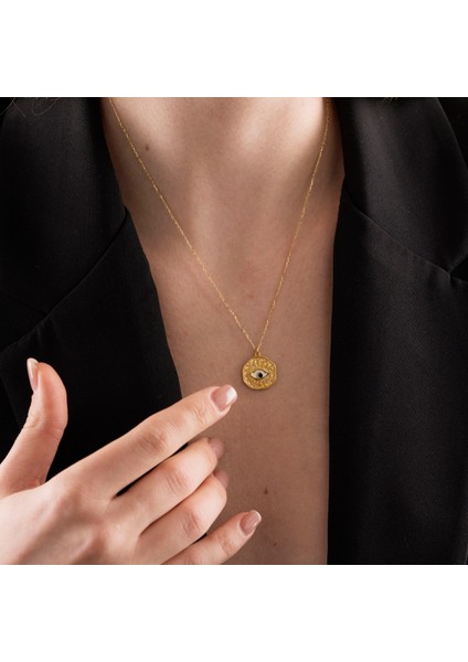 Mineli Renkli Nazar Gözü Madalyon Kolye modelleri