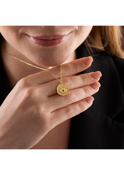 Mineli Renkli Nazar Gözü Madalyon Kolye