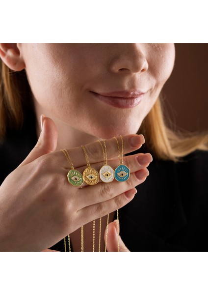 Mineli Renkli Nazar Gözü Madalyon Kolye