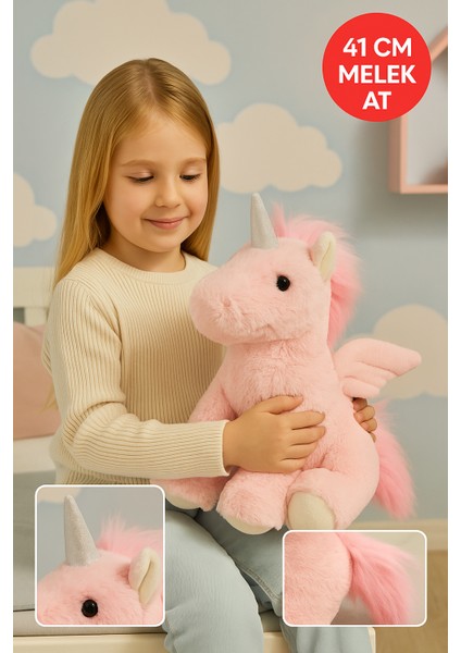 41 cm Pembe Melek At Peluş – Yumuşak Oyuncak, Çocuk Odası Dekor, Hediye Unicorn Peluş