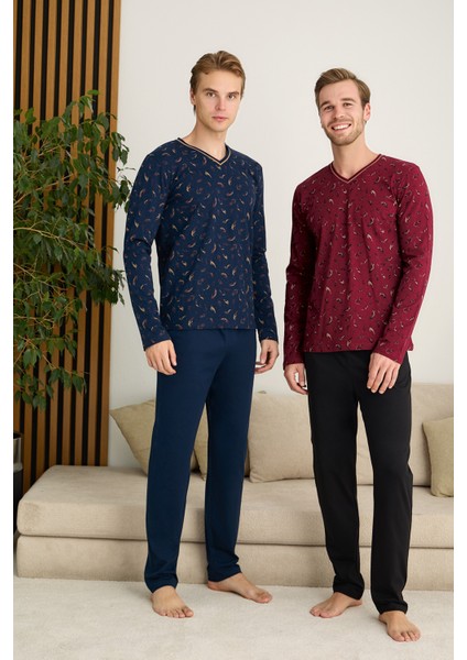 Erkek V Yaka Uzun Kollu Pijama Takımı