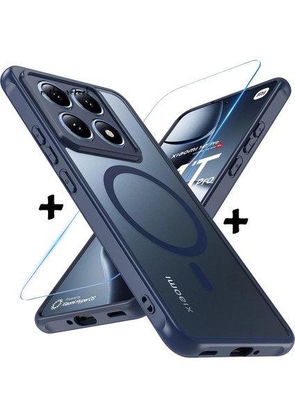 Xiaomi Mi 14T Pro Kılıf Mat Magsafe Şarj Özellikli Hassas Butonlu Yumuşak Renkli Kenarlı + Ekran Koruyucu Cam 2in1 Set