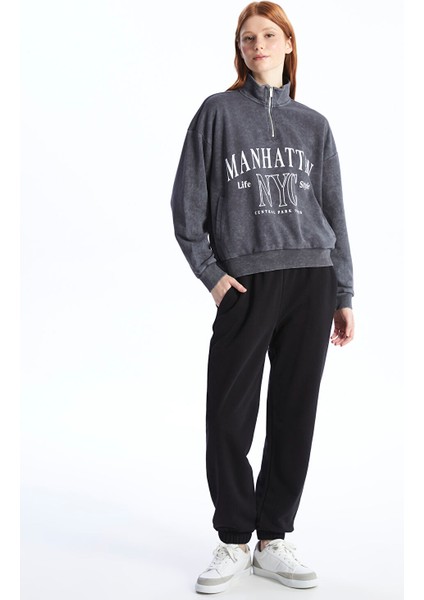 Yeni Sezon Dik Yaka Baskılı Oversize Kadın Kalın Sweatshirt modelleri